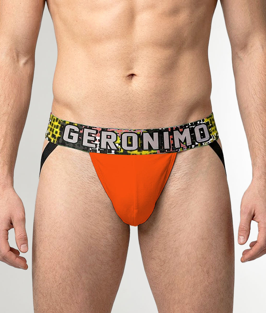 Geronimo Prism Jockstrap Orange - men's cotton modal jockstrap underwear, front view
