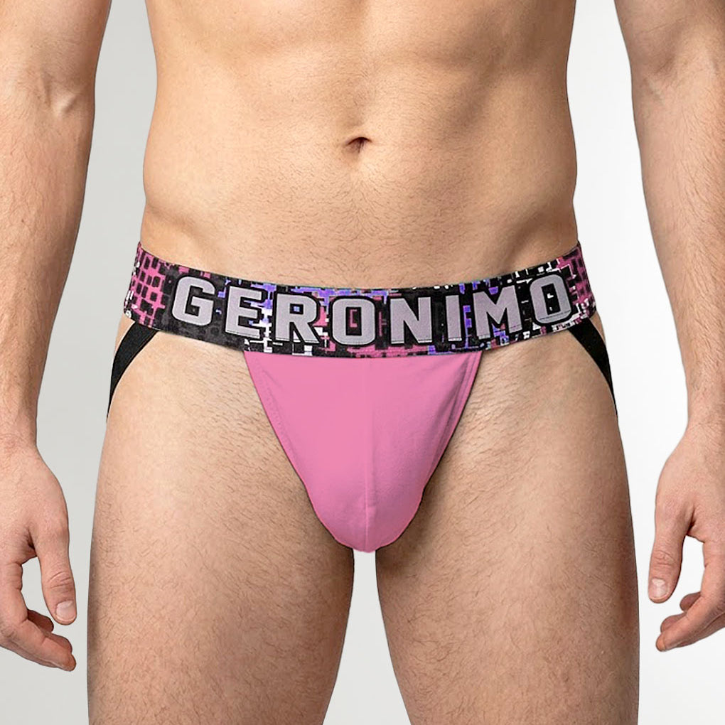 Geronimo Prism Jockstrap Pink - men's cotton modal jockstrap underwear, front view