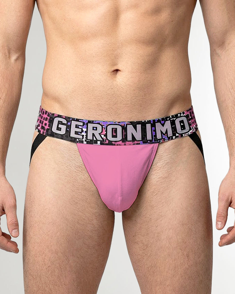 Geronimo Prism Jockstrap Pink - men's cotton modal jockstrap underwear, front view