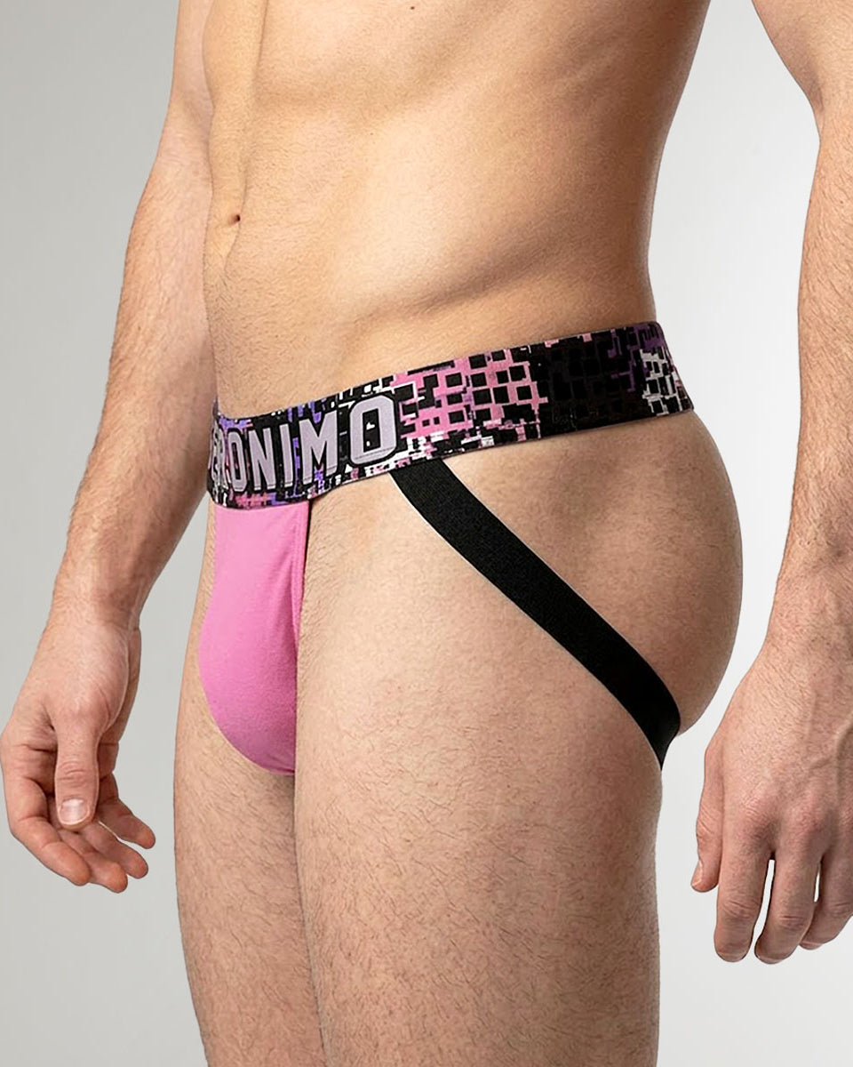 Geronimo Prism Jockstrap Pink - men's cotton modal jockstrap underwear, back view