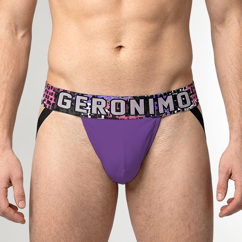 Geronimo Prism Jockstrap Purple - men's cotton modal jockstrap underwear, front view