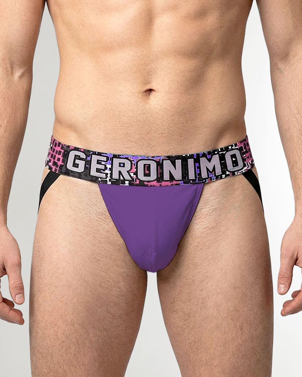 Geronimo Prism Jockstrap Purple - men's cotton modal jockstrap underwear, front view