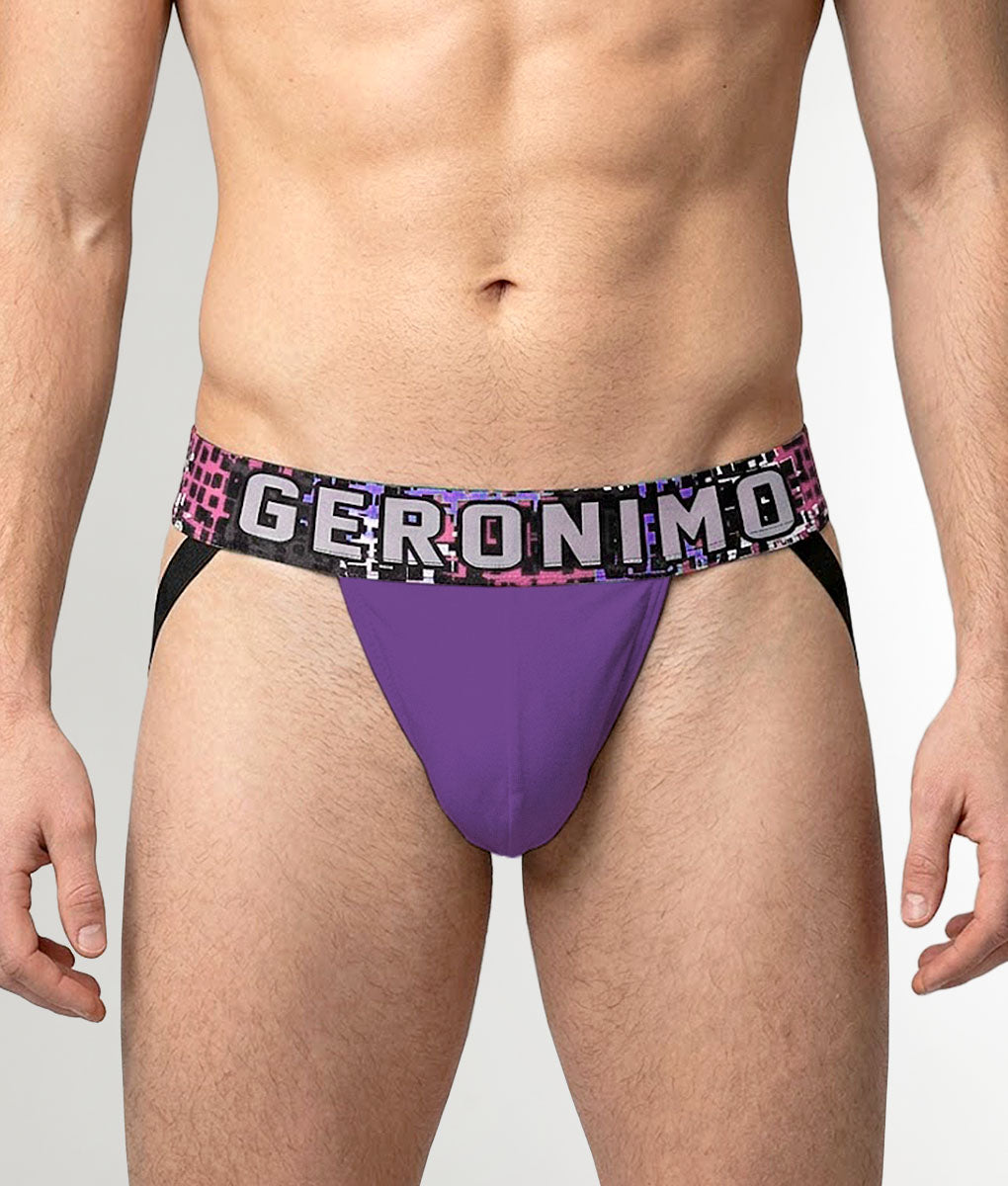 Geronimo Prism Jockstrap Purple - men's cotton modal jockstrap underwear, front view
