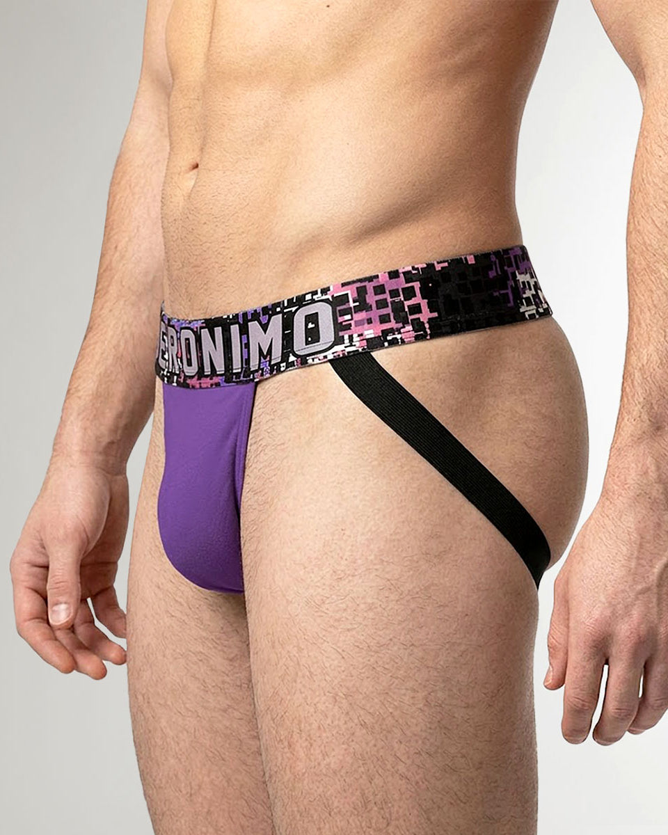 Geronimo Prism Jockstrap Purple - men's cotton modal jockstrap underwear, back view