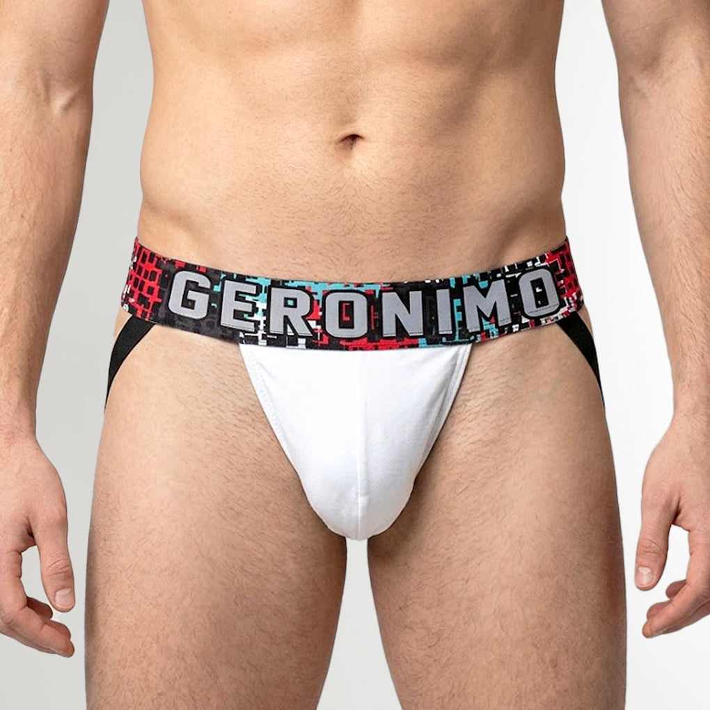 Geronimo Prism Jockstrap White - men's cotton modal jockstrap underwear, front view