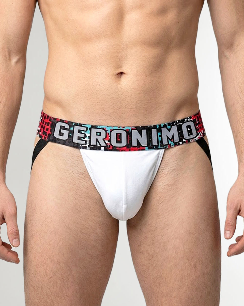 Geronimo Prism Jockstrap White - men's cotton modal jockstrap underwear, front view
