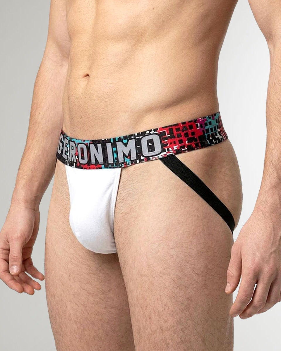 Geronimo Prism Jockstrap White - men's cotton modal jockstrap underwear, back view