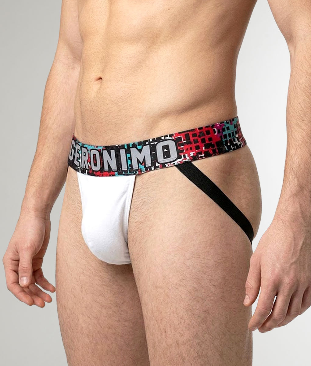 Geronimo Prism Jockstrap White - men's cotton modal jockstrap underwear, back view