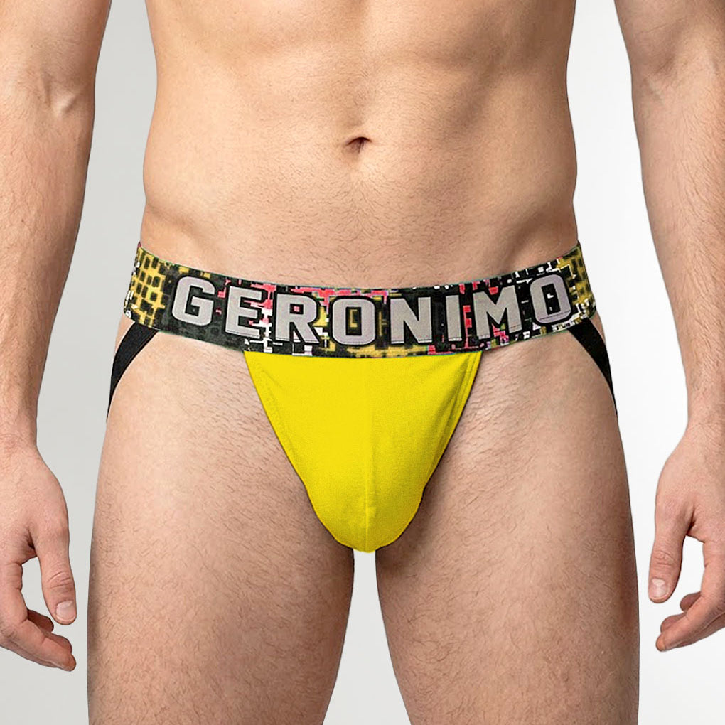 Geronimo Prism Jockstrap Yellow - men's cotton modal jockstrap underwear, front view