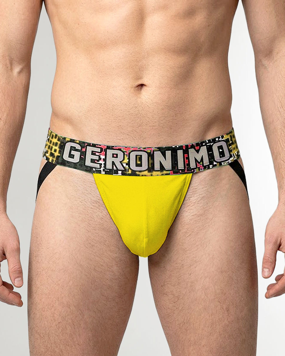 Geronimo Prism Jockstrap Yellow - men's cotton modal jockstrap underwear, front view