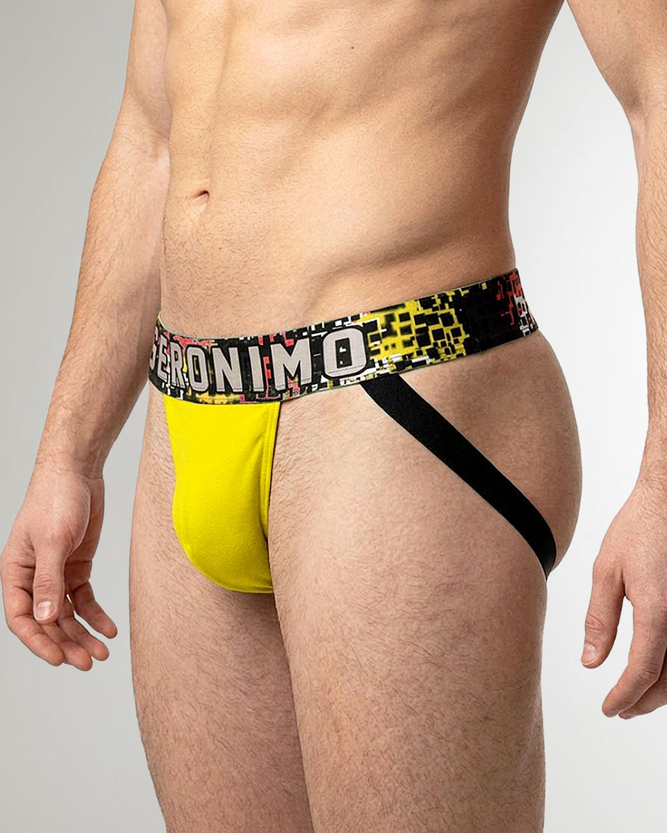 Geronimo Prism Jockstrap Yellow - men's cotton modal jockstrap underwear, back view