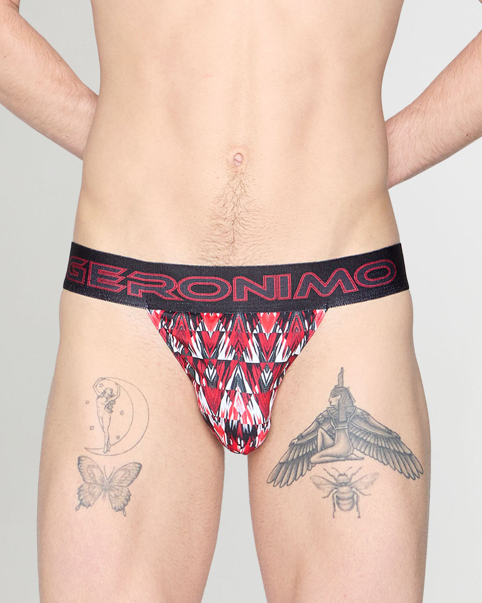Geronimo Modern Mosaic Jockstrap Red - men's micro modal jockstrap underwear, front view