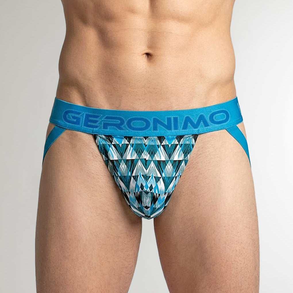 Geronimo Modern Mosaic Jockstrap Turquoise - men's micro modal jockstrap underwear, front view