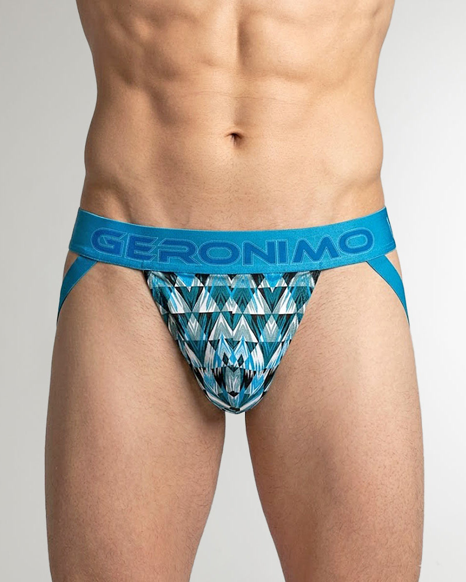 Geronimo Modern Mosaic Jockstrap Turquoise - men's micro modal jockstrap underwear, front view