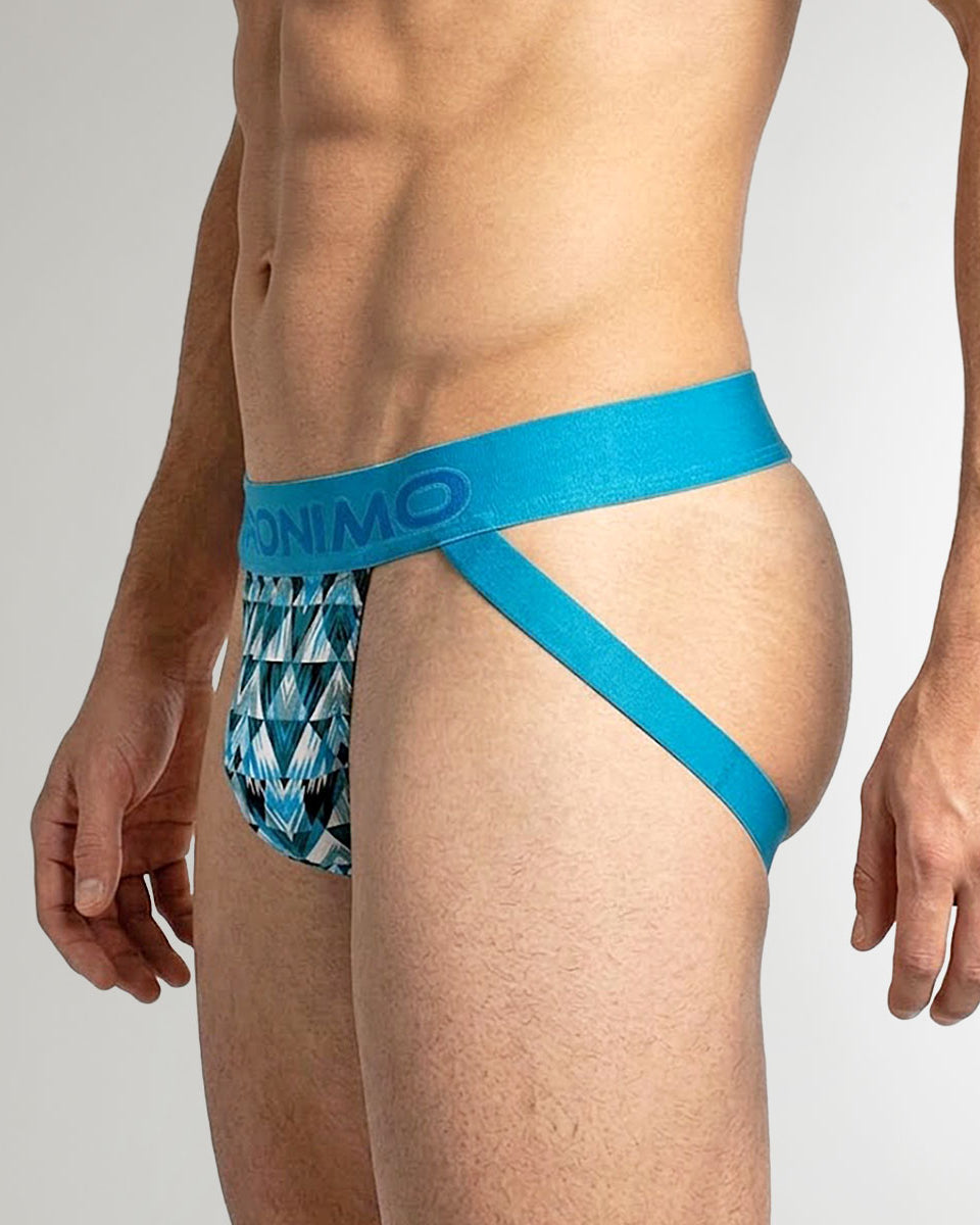 Geronimo Modern Mosaic Jockstrap Turquoise - men's micro modal jockstrap underwear, back view