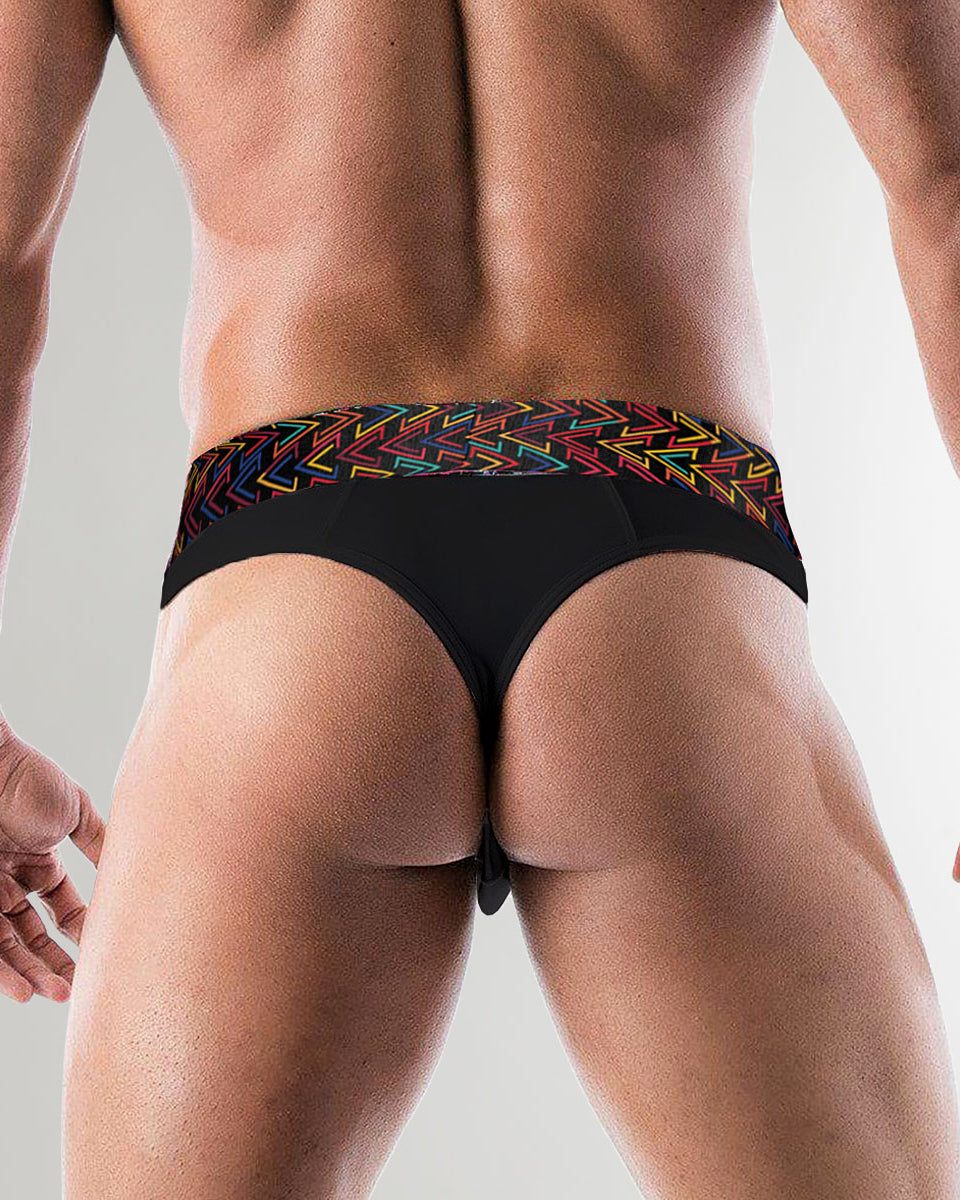 Geronimo Vibe Thong Black - men's cotton modal thong underwear, back view