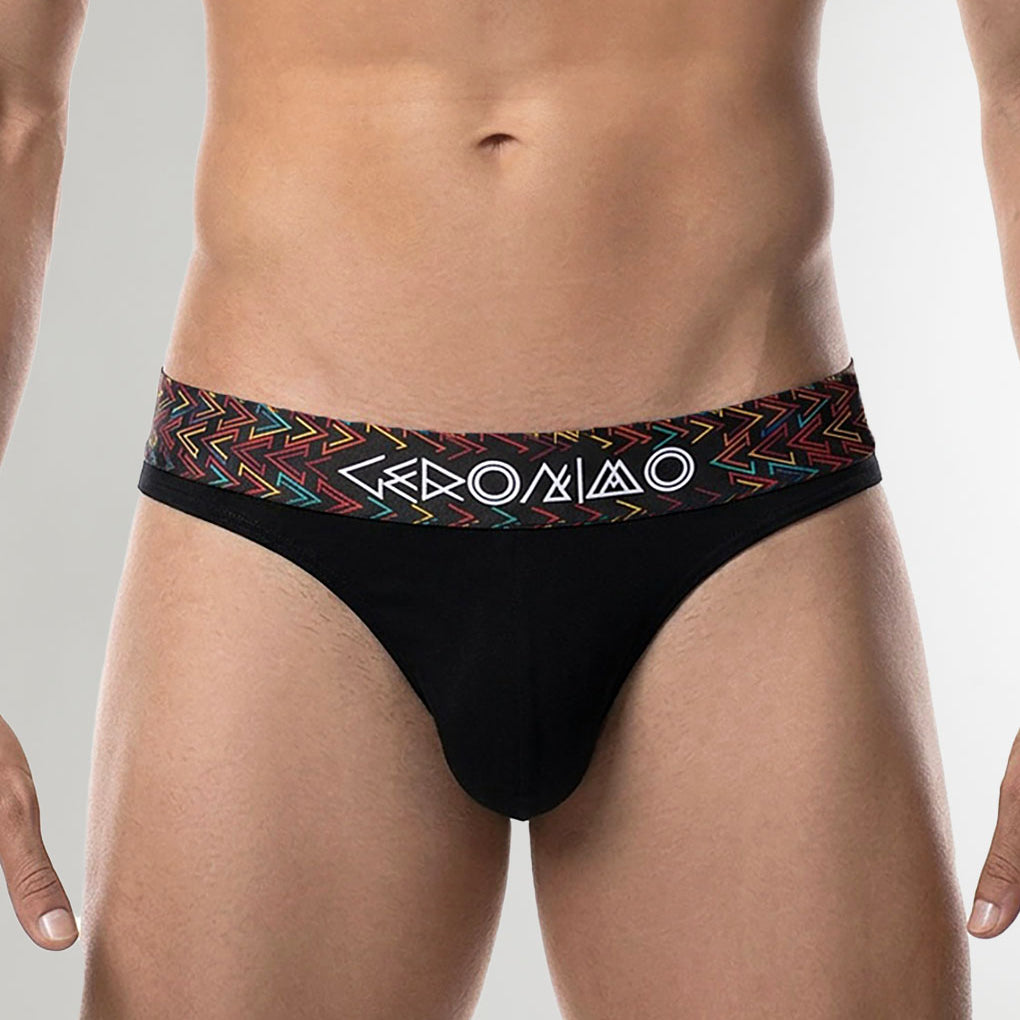 Geronimo Vibe Thong Black - men's cotton modal thong underwear, front view