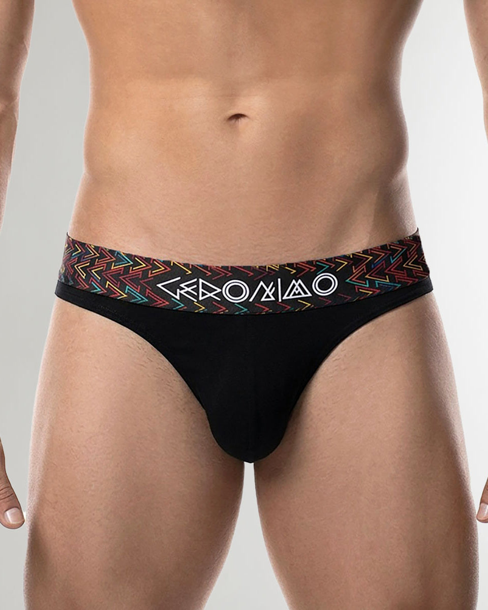 Geronimo Vibe Thong Black - men's cotton modal thong underwear, front view