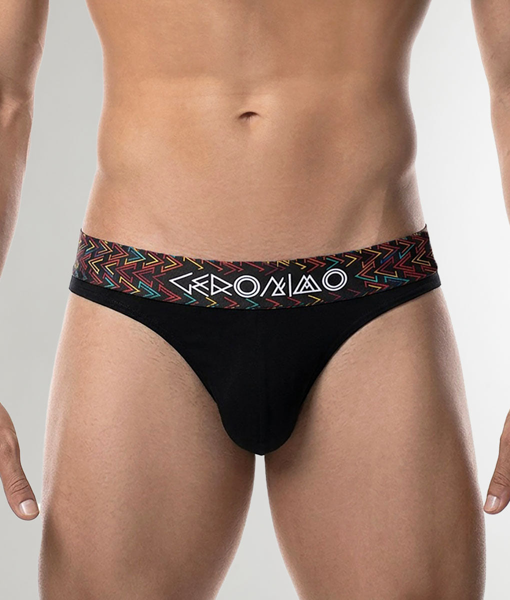 Geronimo Vibe Thong Black - men's cotton modal thong underwear, front view