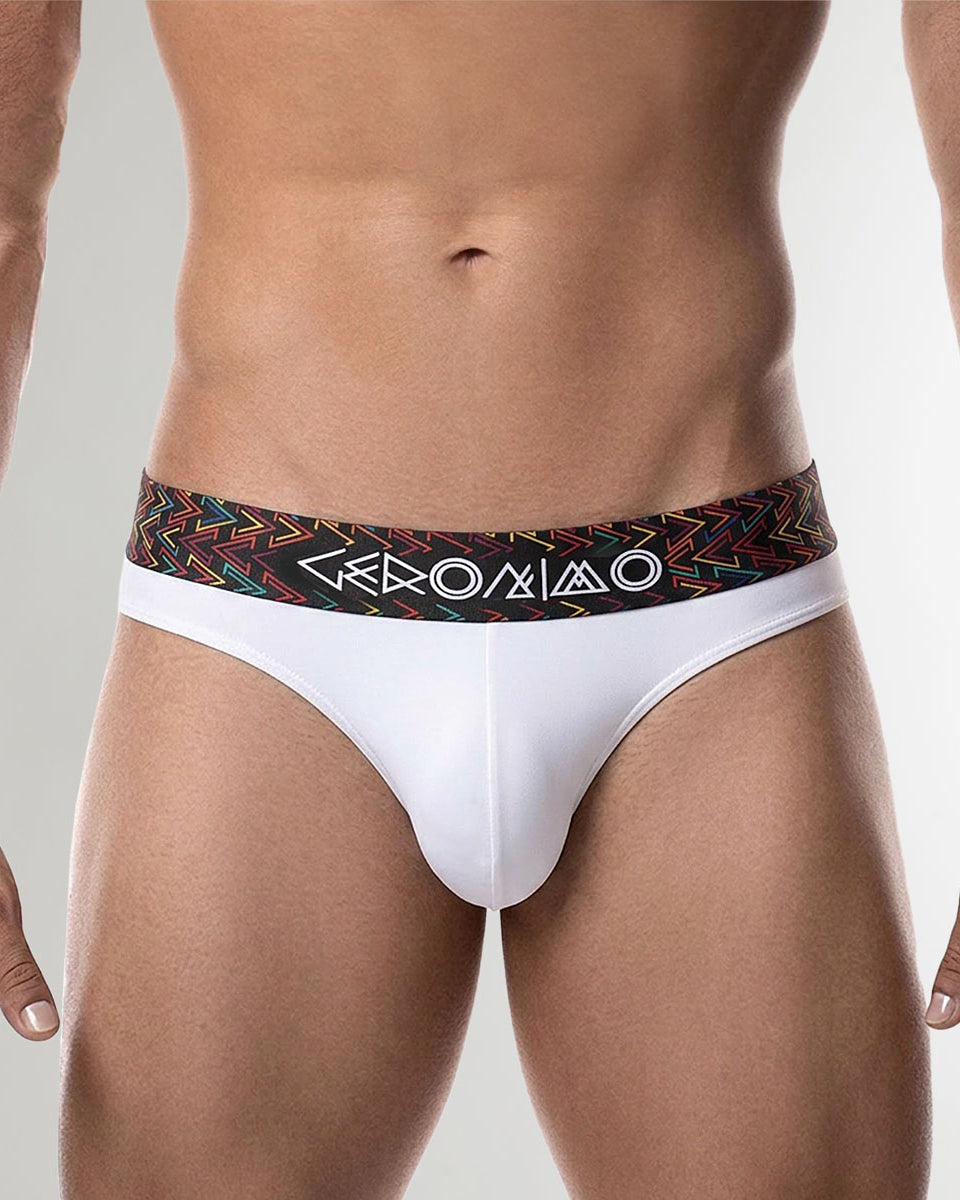 Geronimo Vibe Thong White - men's cotton modal thong underwear, front view