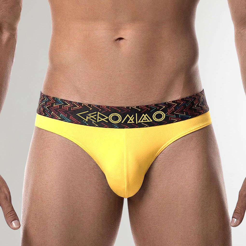 Geronimo Vibe Thong Yellow - men's cotton modal thong underwear, front view