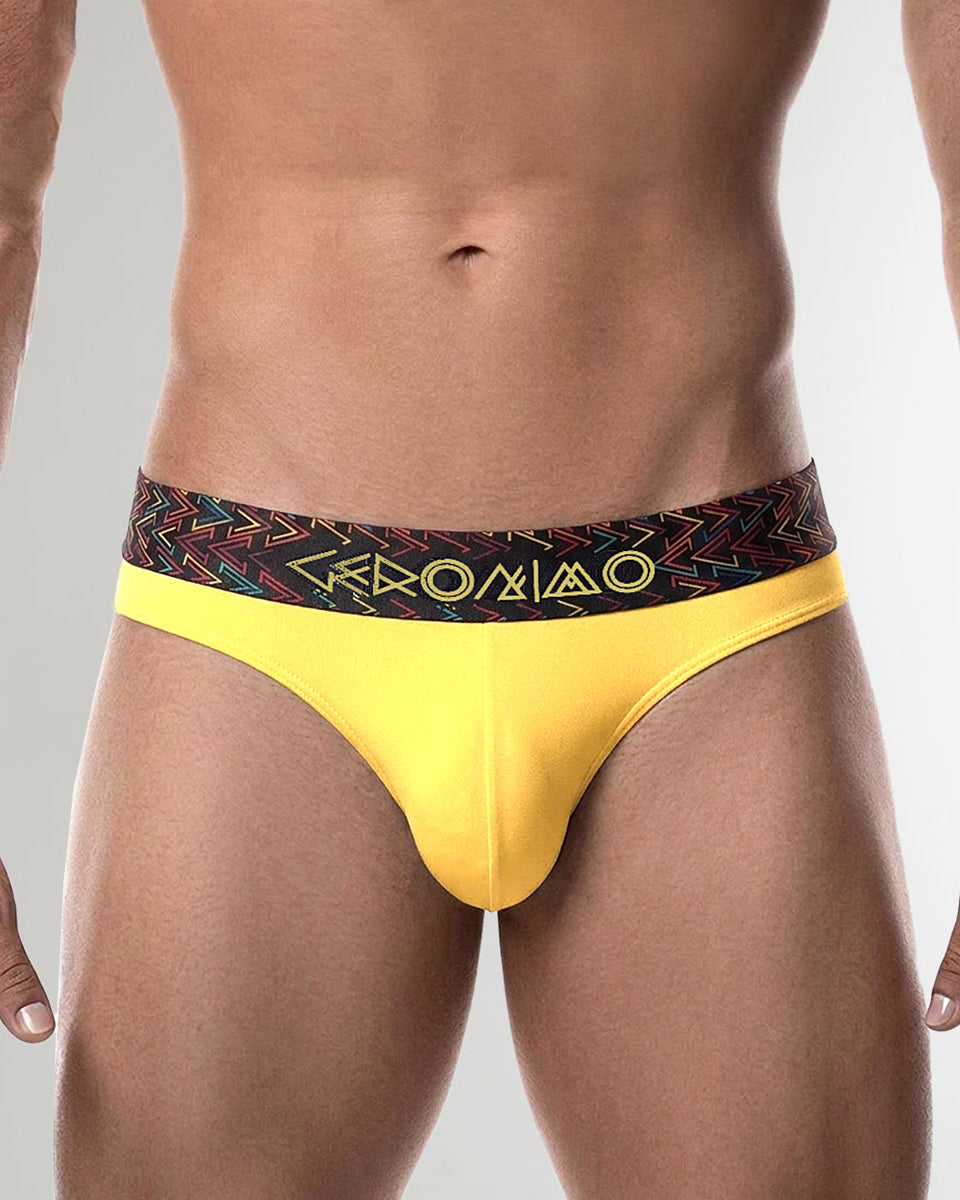 Geronimo Vibe Thong Yellow - men's cotton modal thong underwear, front view