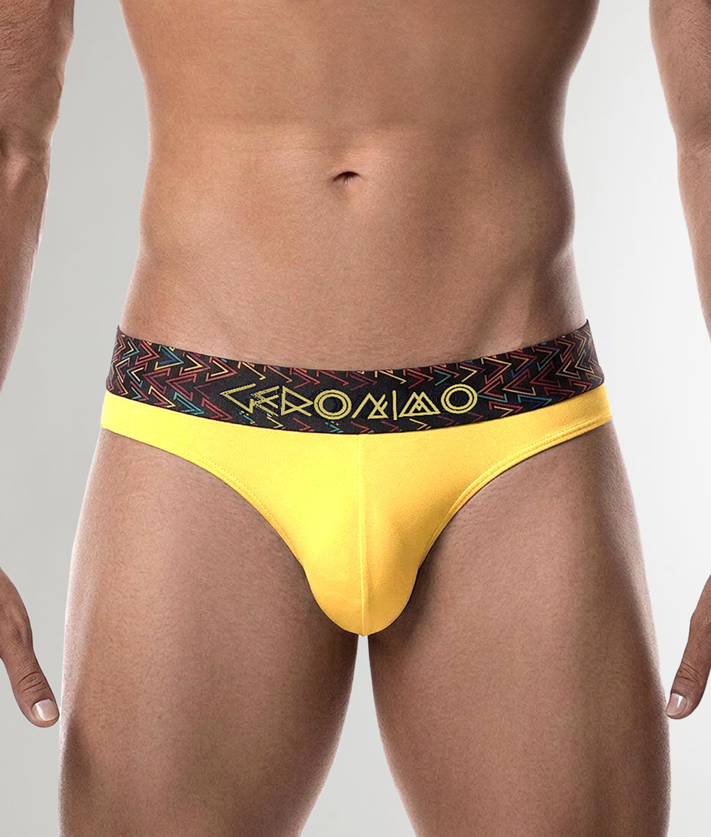 Geronimo Vibe Thong Yellow - men's cotton modal thong underwear, front view