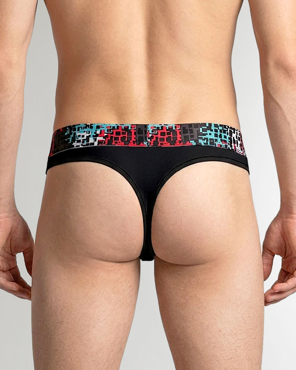 Geronimo Prism Thong Black - men's cotton modal thong underwear, back view