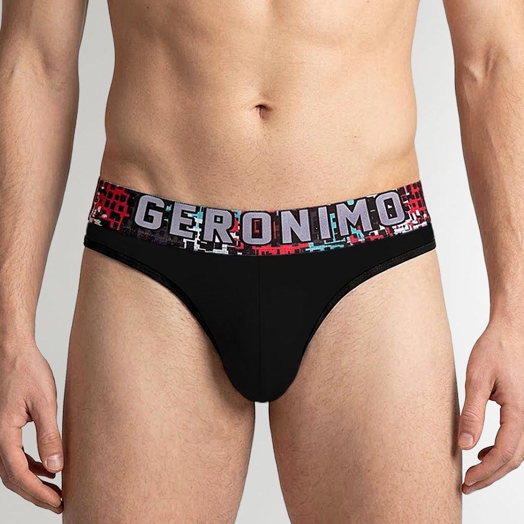 Geronimo Prism Thong Black - men's cotton modal thong underwear, front view