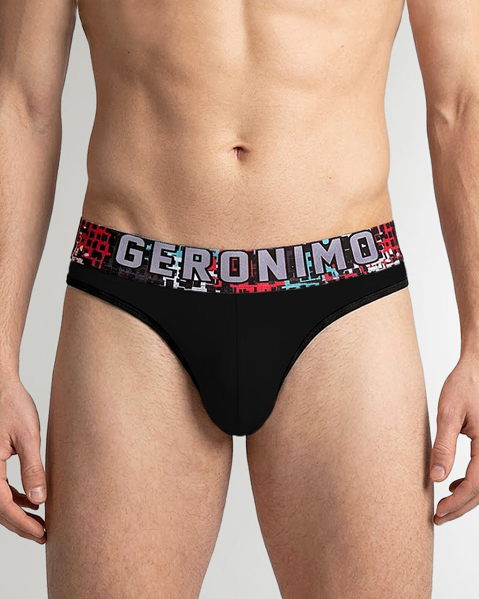 Geronimo Prism Thong Black - men's cotton modal thong underwear, front view