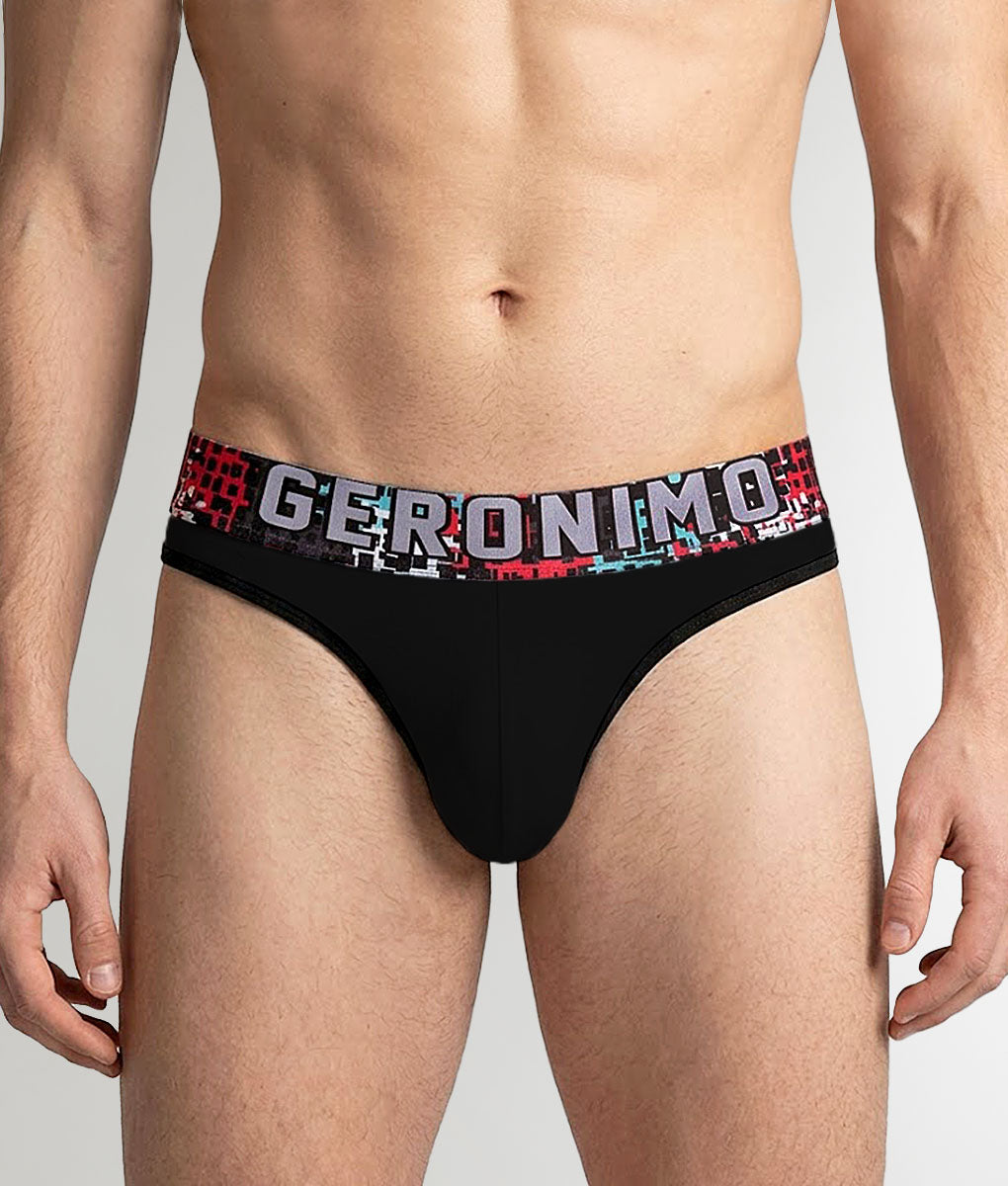 Geronimo Prism Thong Black - men's cotton modal thong underwear, front view