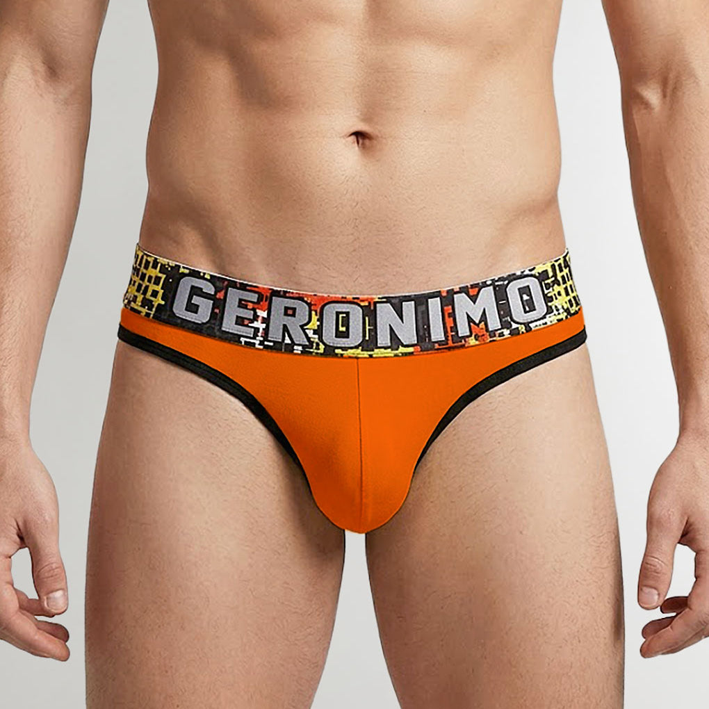 Geronimo Prism Thong Orange - men's cotton modal thong underwear, front view