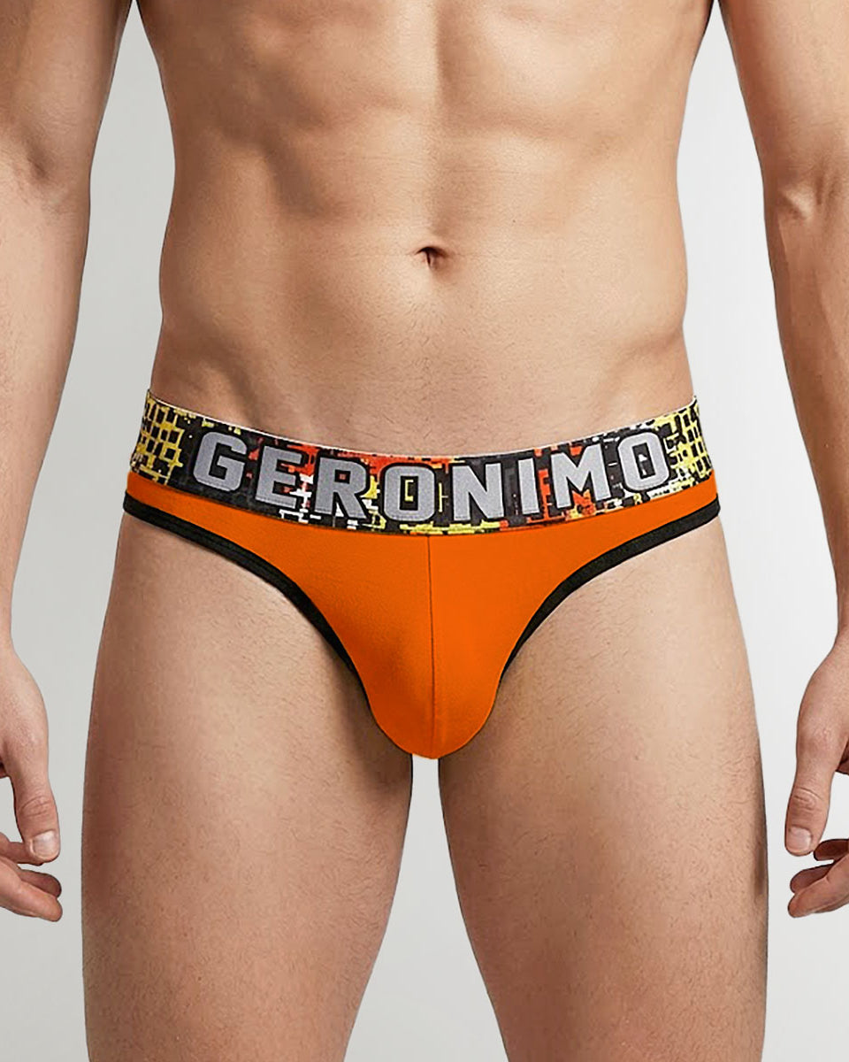 Geronimo Prism Thong Orange - men's cotton modal thong underwear, front view