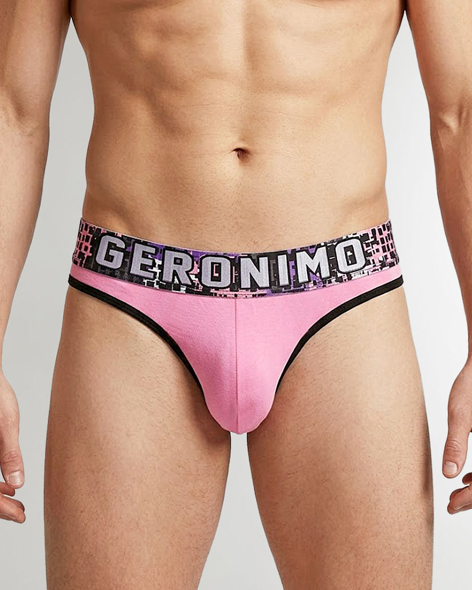 Geronimo Prism Thong Pink - men's cotton modal thong underwear, front view