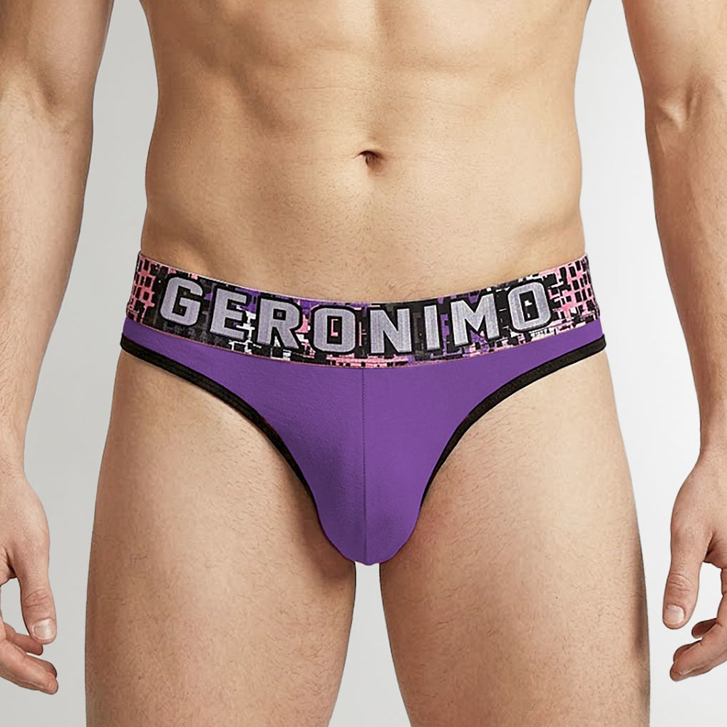 Geronimo Prism Thong Purple - men's cotton modal thong underwear, front view