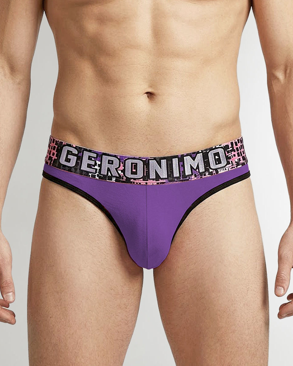 Geronimo Prism Thong Purple - men's cotton modal thong underwear, front view