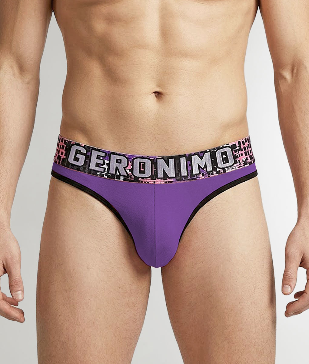 Geronimo Prism Thong Purple - men's cotton modal thong underwear, front view