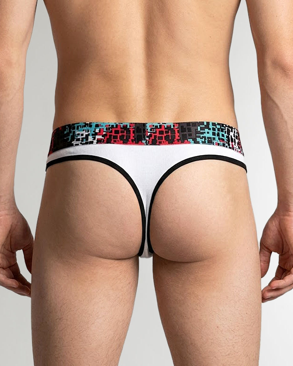 Geronimo Prism Thong White - men's cotton modal thong underwear, back view