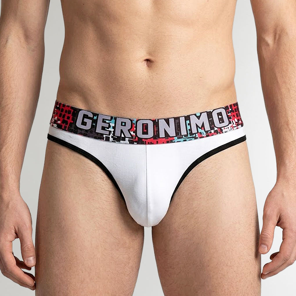 Geronimo Prism Thong White - men's cotton modal thong underwear, front view
