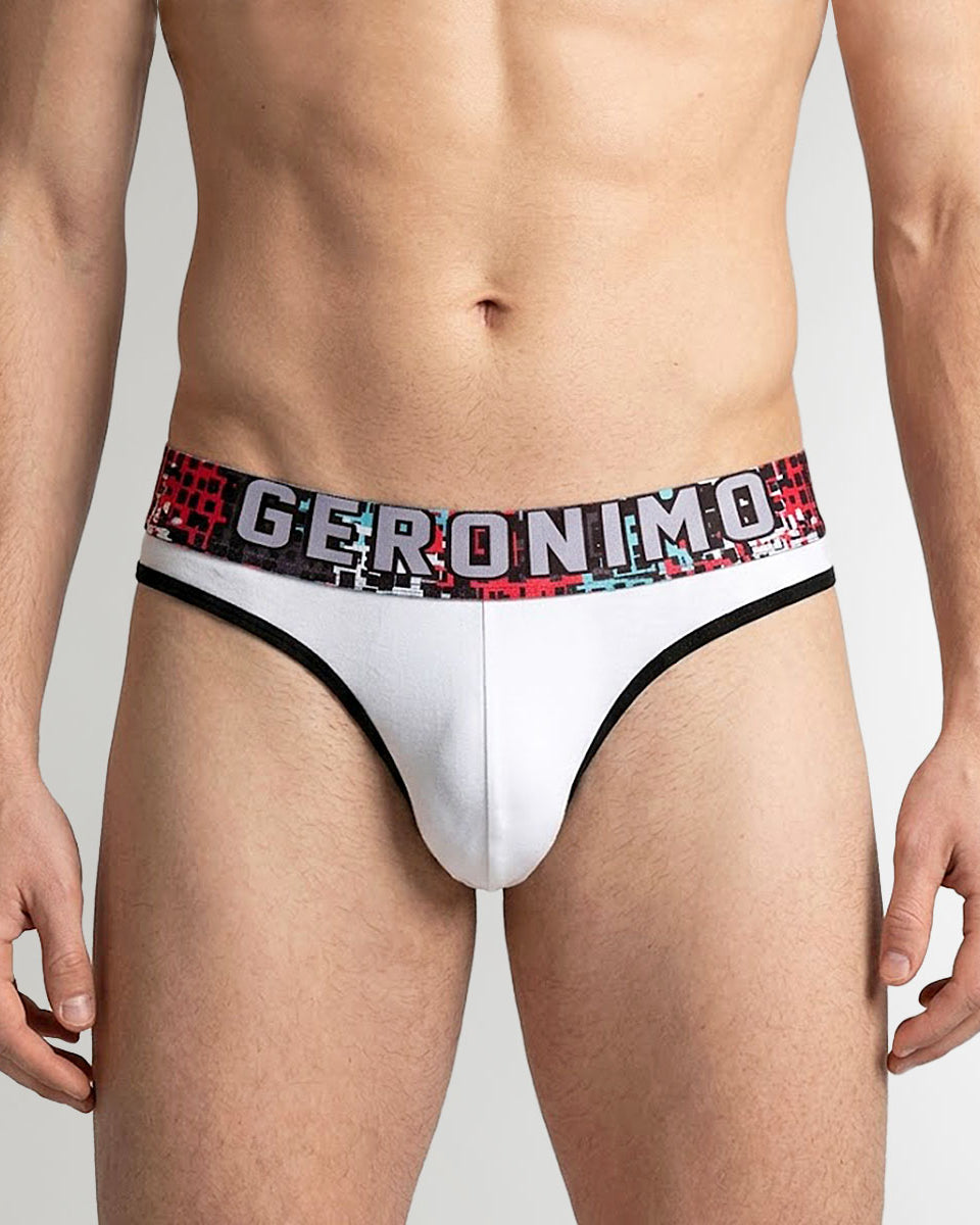 Geronimo Prism Thong White - men's cotton modal thong underwear, front view