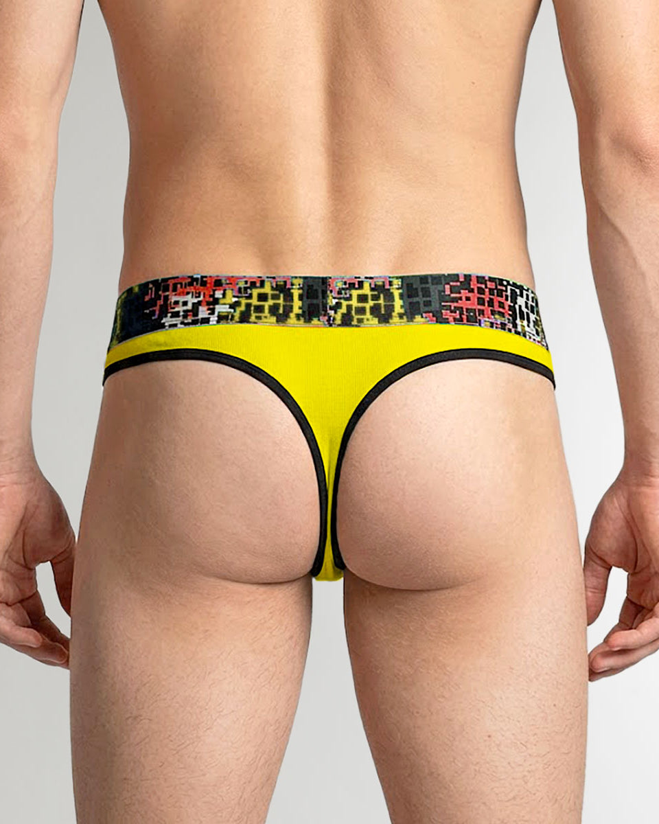 Geronimo Prism Thong Yellow - men's cotton modal thong underwear, back view