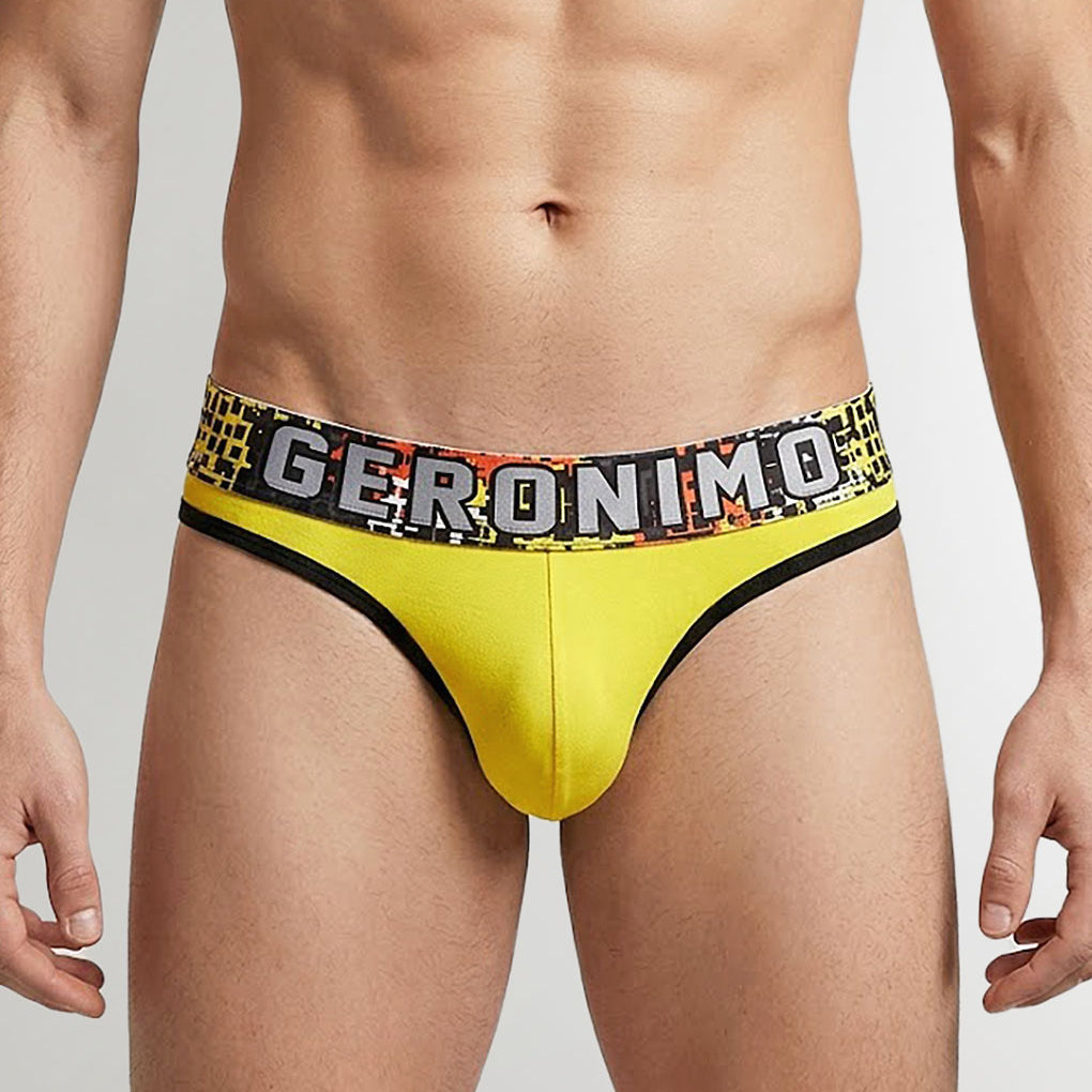 Geronimo Prism Thong Yellow - men's cotton modal thong underwear, front view