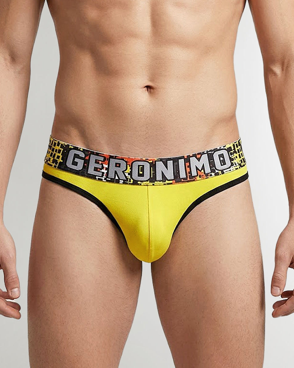 Geronimo Prism Thong Yellow - men's cotton modal thong underwear, front view