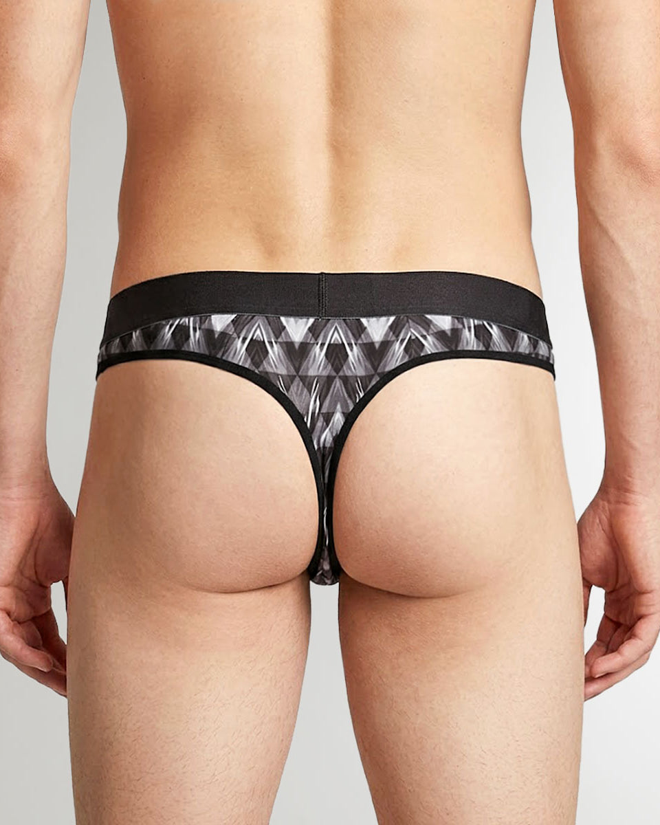 Geronimo Modern Mosaic Thong Black - men's micro modal thong underwear, back view