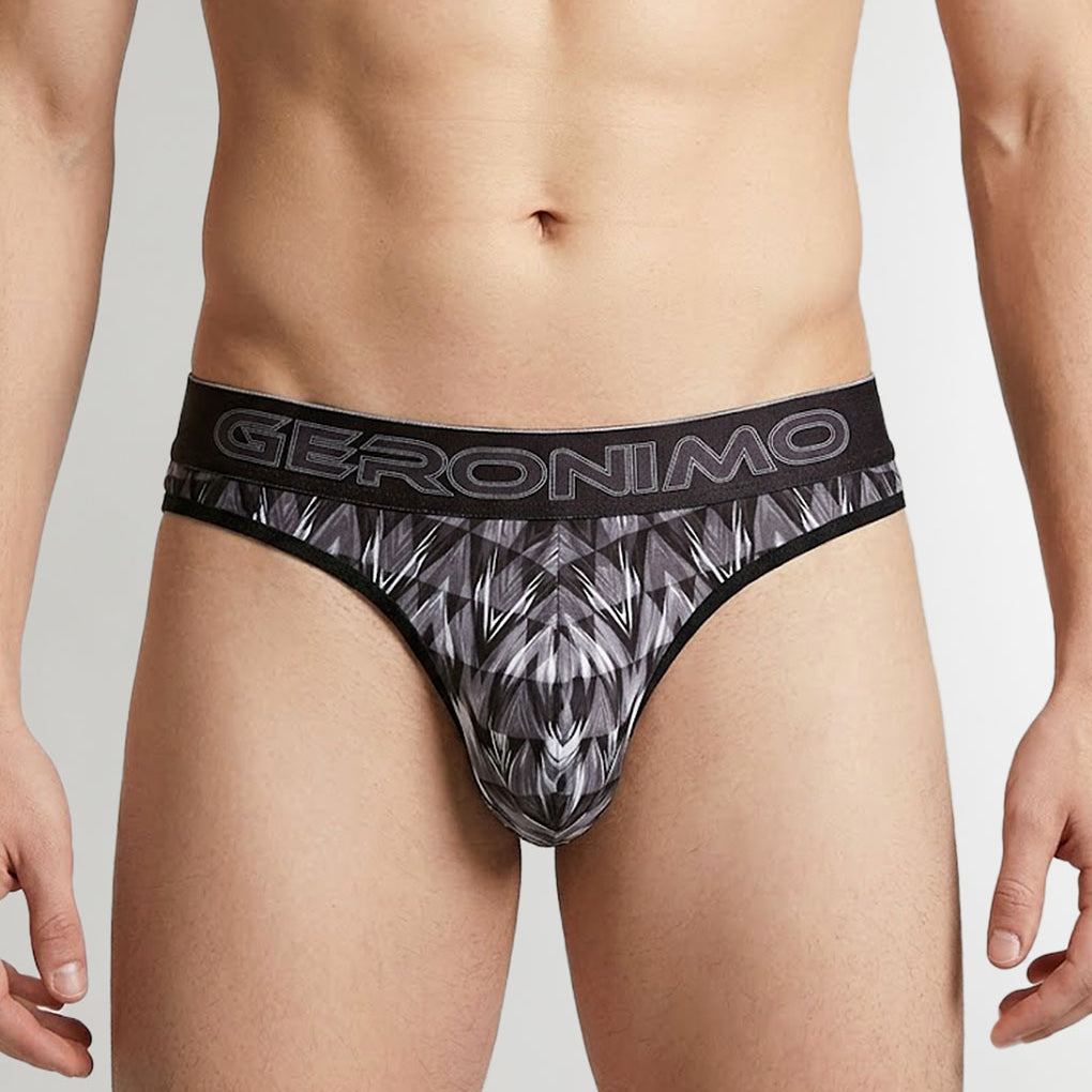 Geronimo Modern Mosaic Thong Black - men's micro modal thong underwear, front view