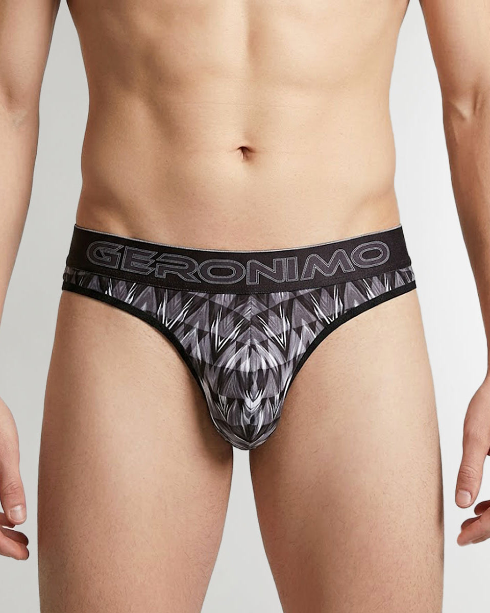 Geronimo Modern Mosaic Thong Black - men's micro modal thong underwear, front view