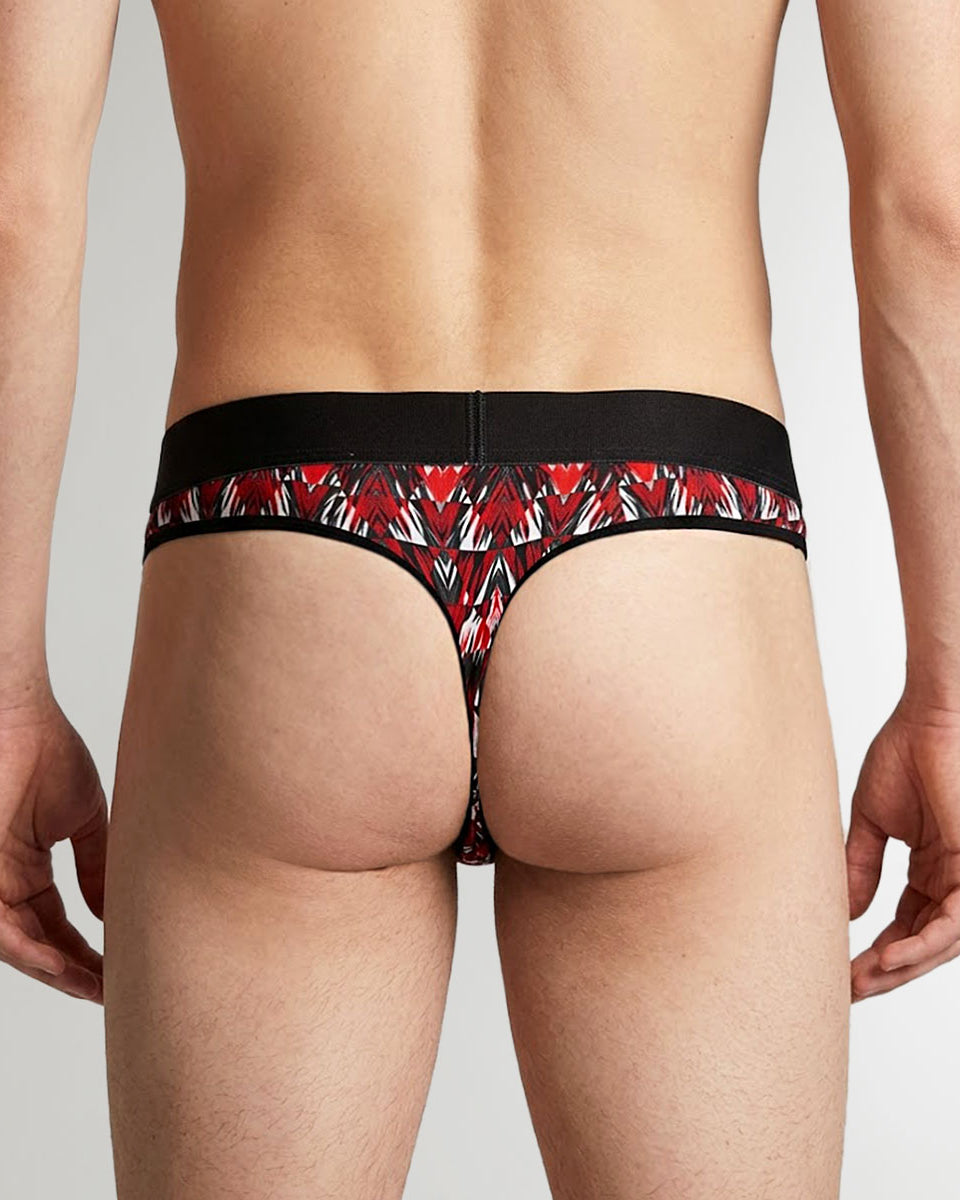Geronimo Modern Mosaic Thong Red - men's micro modal thong underwear, back view