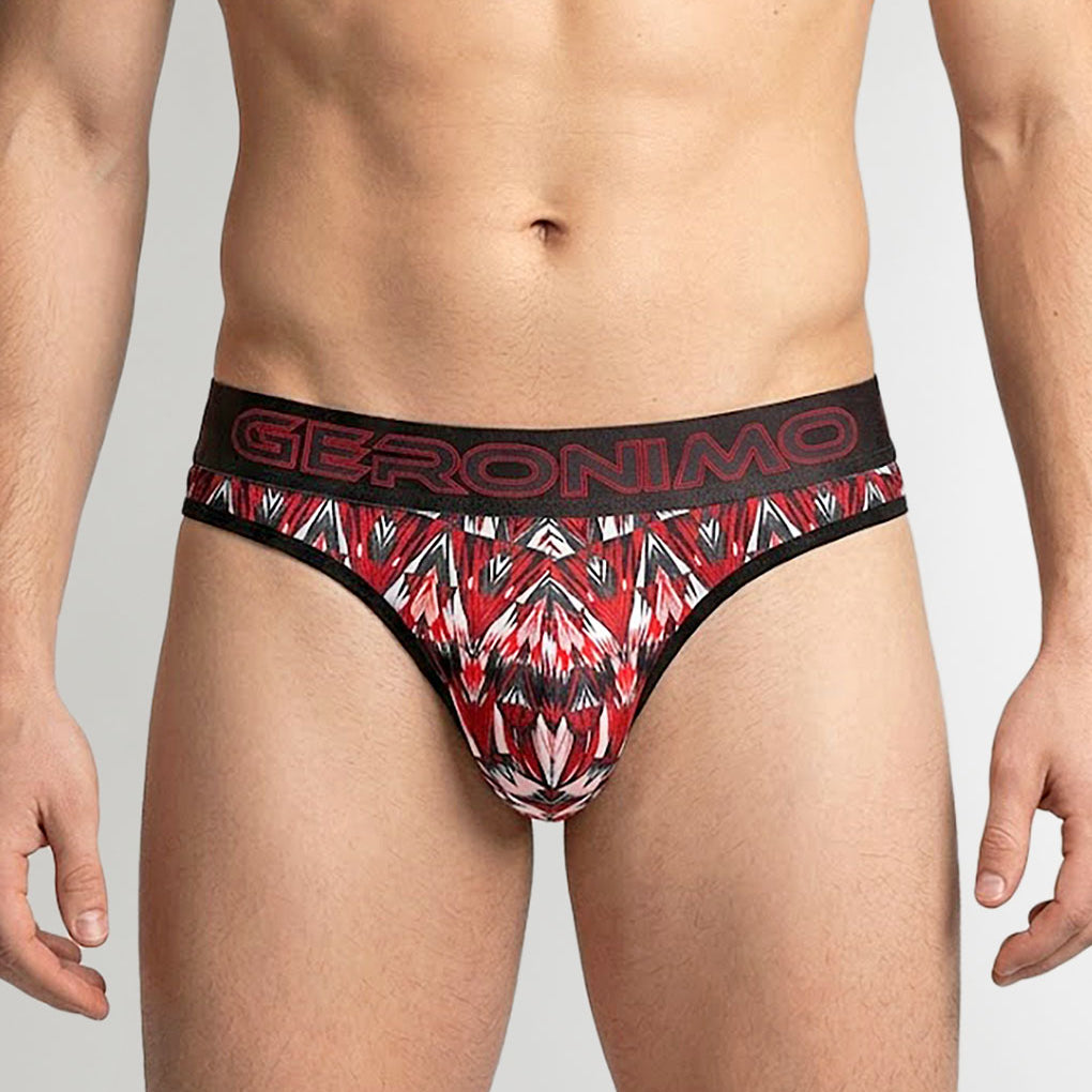 Geronimo Modern Mosaic Thong Red - men's micro modal thong underwear, front view
