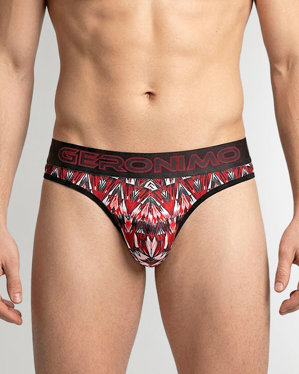 Geronimo Modern Mosaic Thong Red - men's micro modal thong underwear, front view
