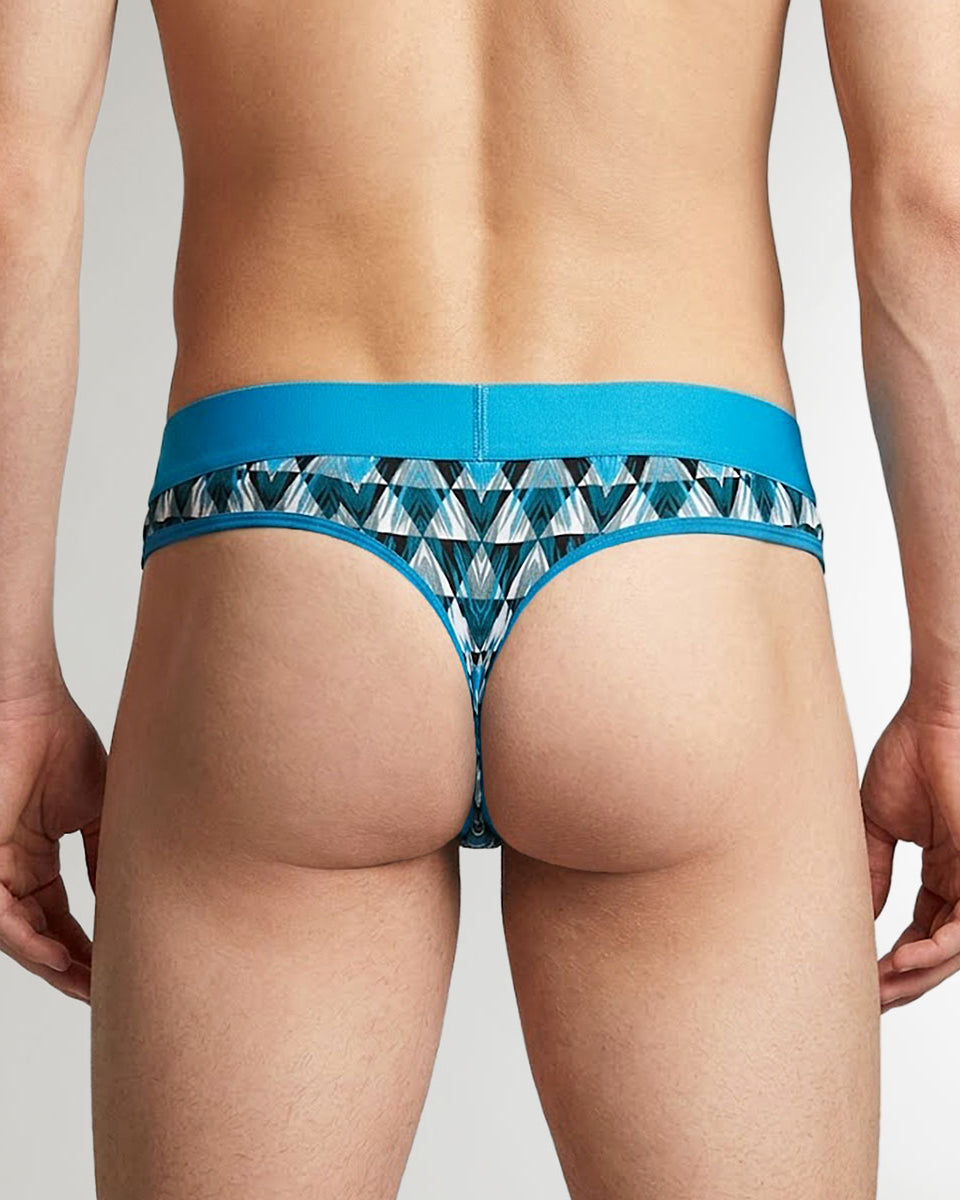 Geronimo Modern Mosaic Thong Turquoise - men's micro modal thong underwear, back view